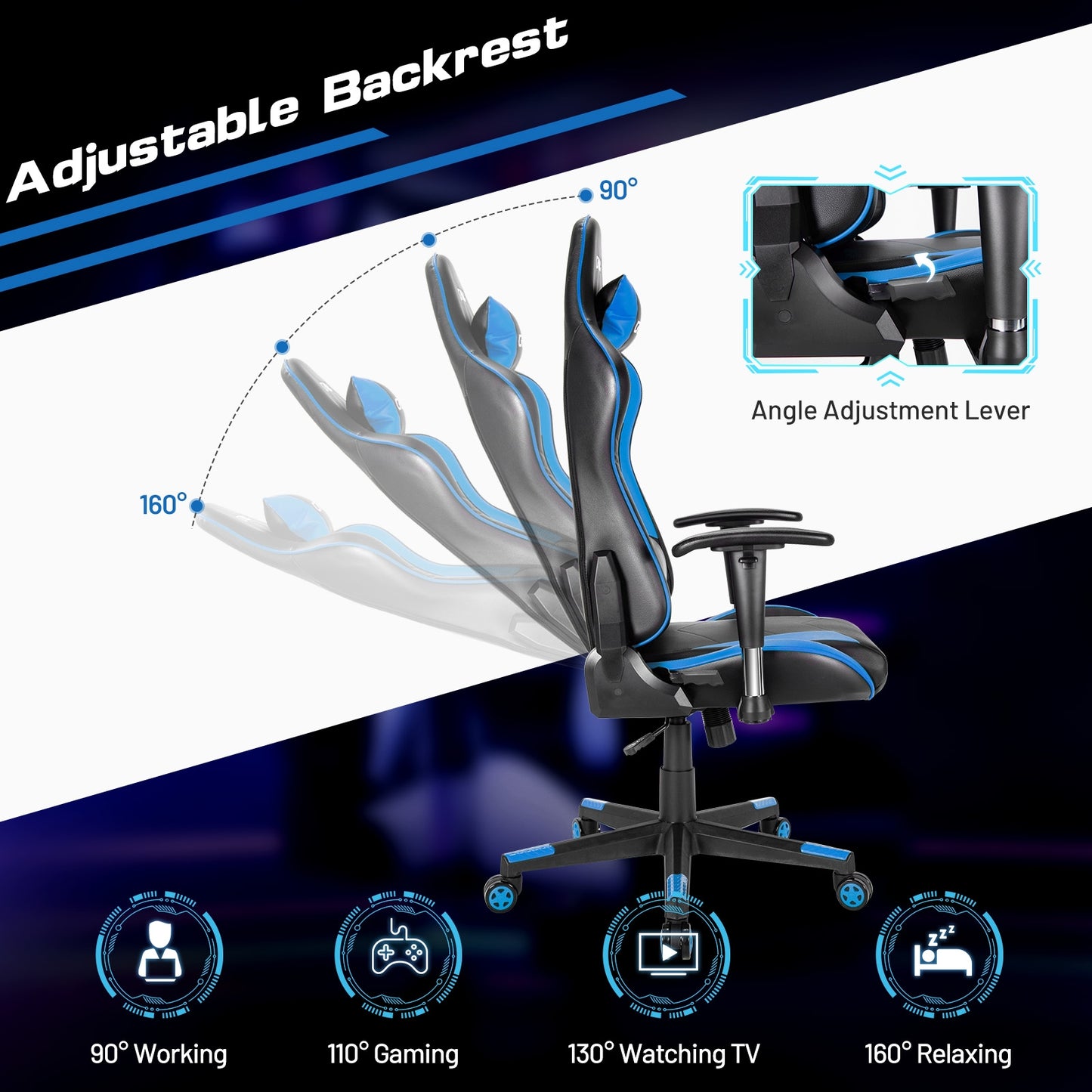 Gaming Chair Adjustable Swivel Racing Style Computer Office Chair-Blue
