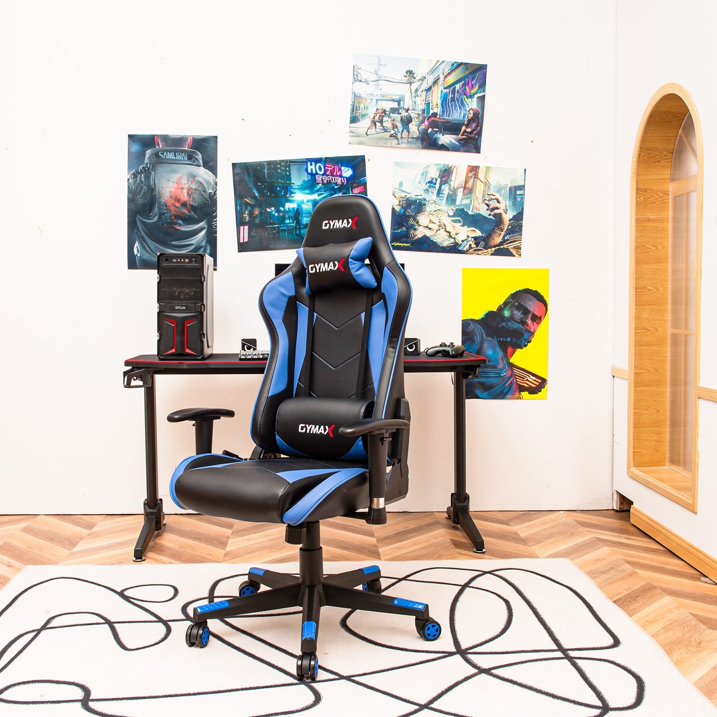 Gaming Chair Adjustable Swivel Racing Style Computer Office Chair-Blue