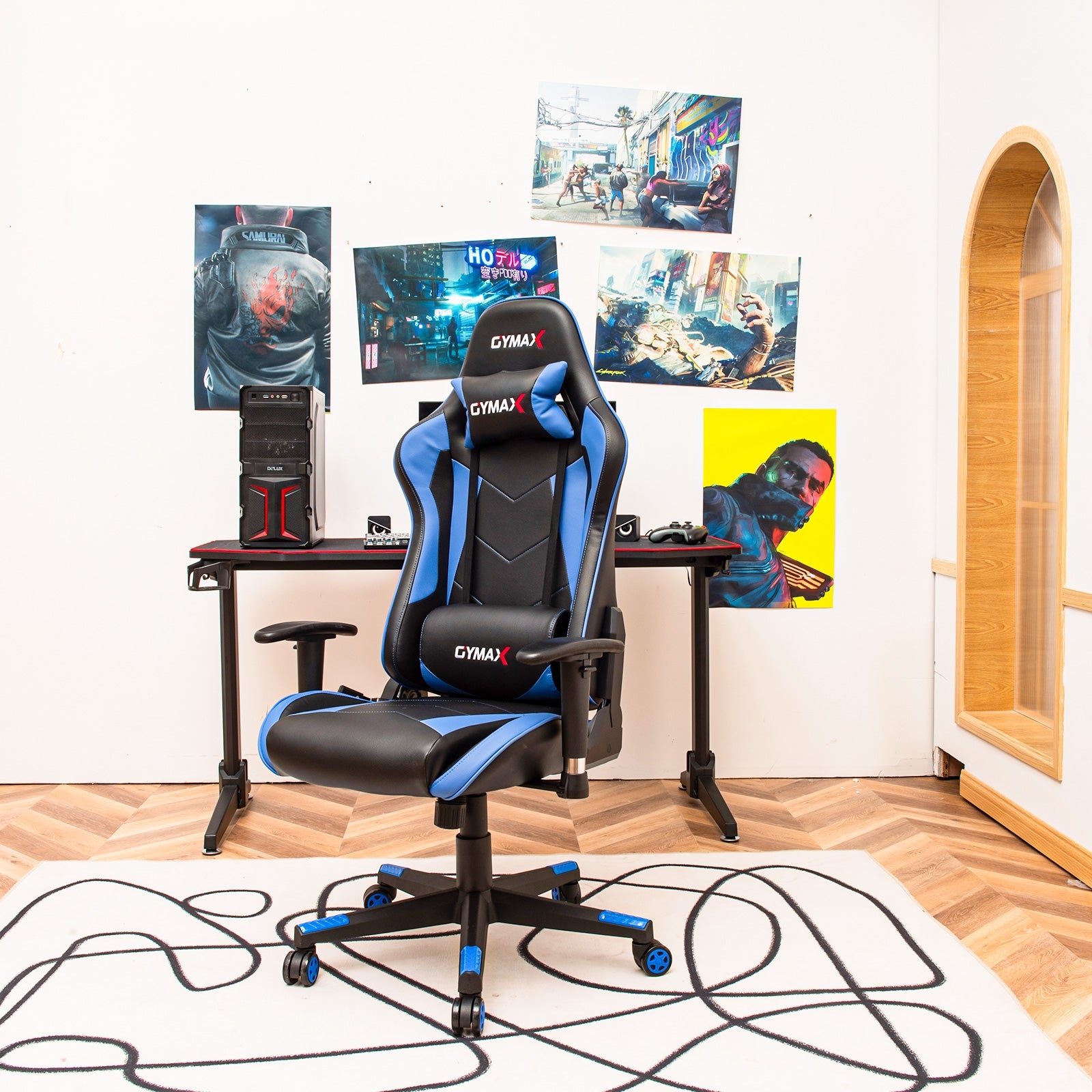 Gaming Chair Adjustable Swivel Racing Style Computer Office Chair-Blue
