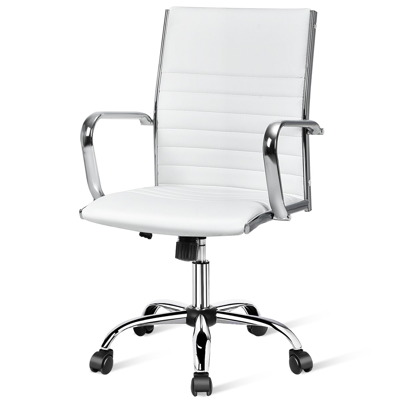 High Back Ribbed Office Chair with Armrests-White - White