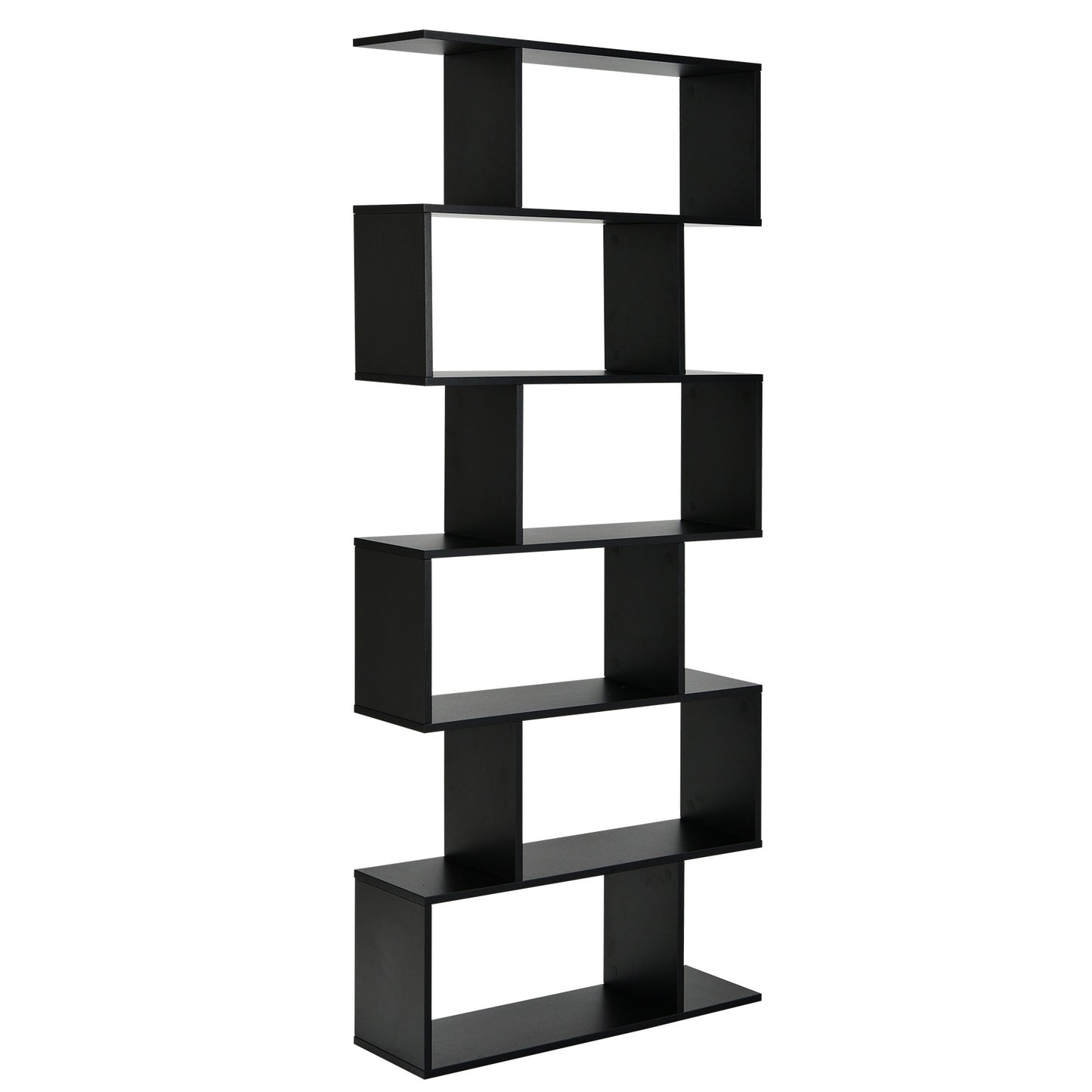 6 Tier S-Shaped Bookshelf Storage Display Bookcase Decor Z-Shelf -White - Black