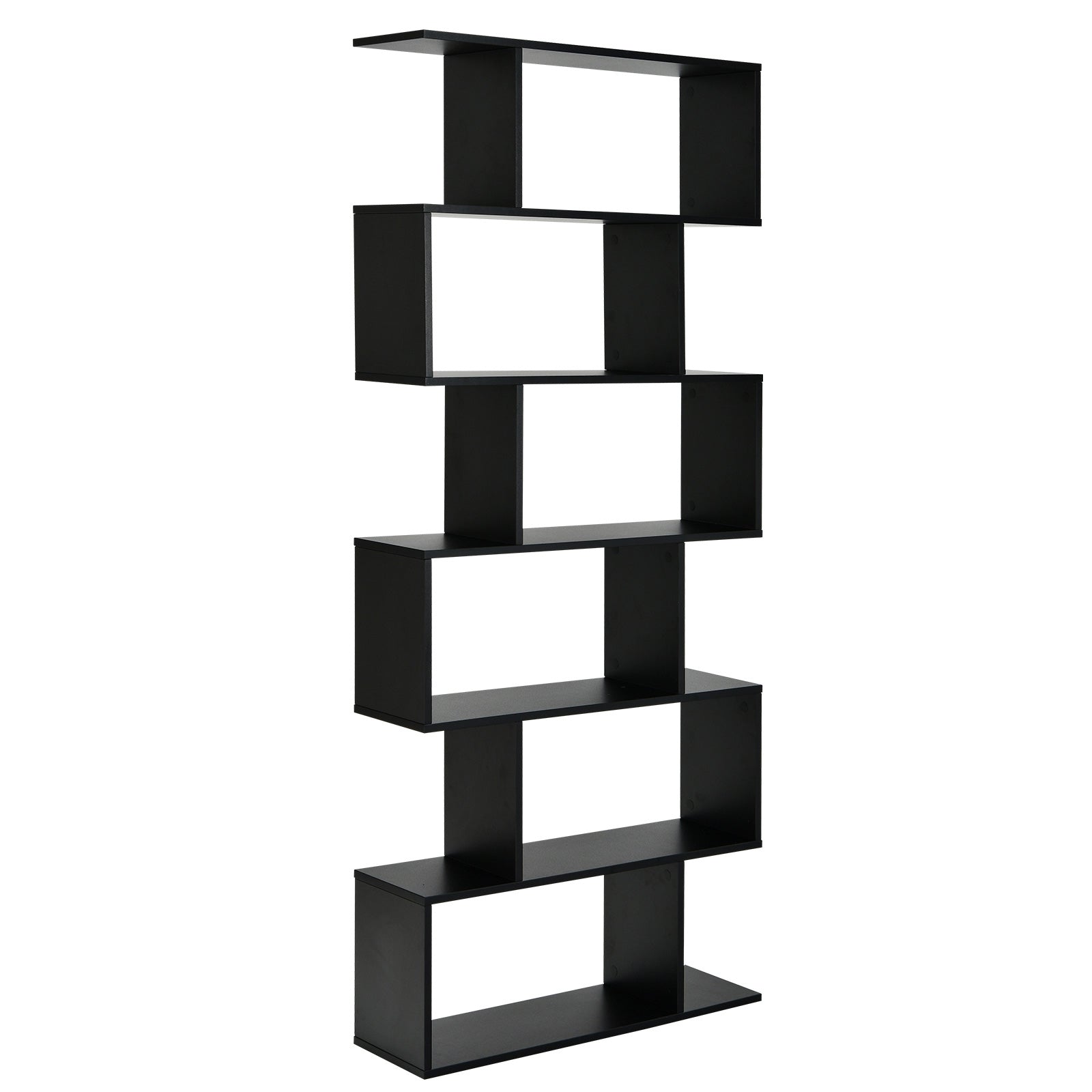 6 Tier S-Shaped Bookshelf Storage Display Bookcase Decor Z-Shelf -White - Black