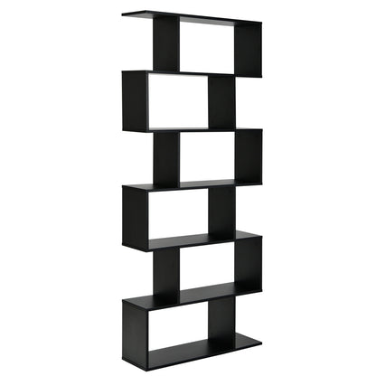 6 Tier S-Shaped Bookshelf Storage Display Bookcase Decor Z-Shelf -White - Black