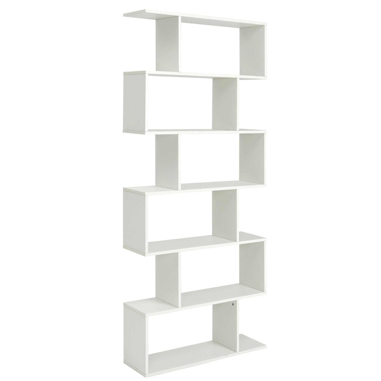 6 Tier S-Shaped Bookshelf Storage Display Bookcase Decor Z-Shelf -White - White