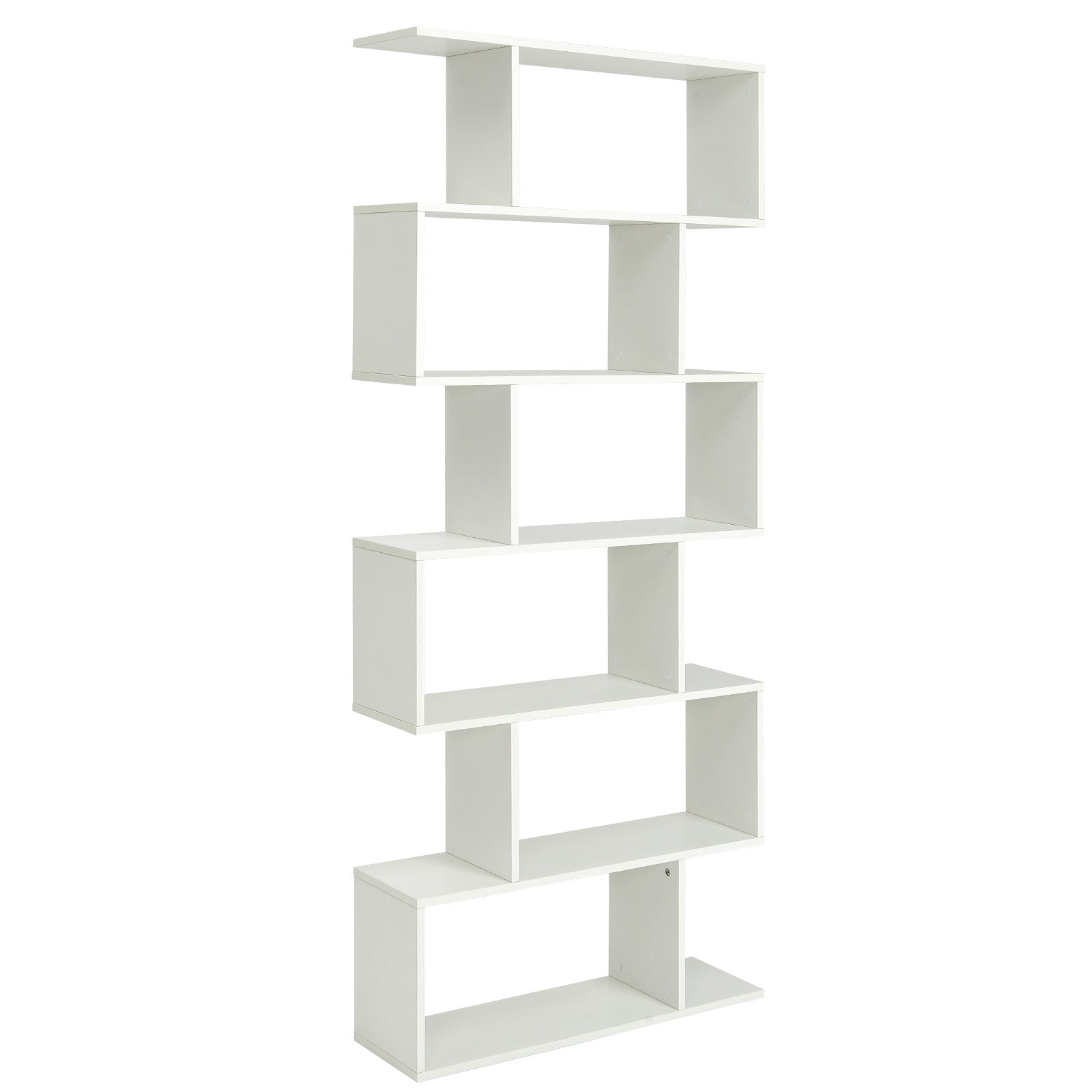 6 Tier S-Shaped Bookshelf Storage Display Bookcase Decor Z-Shelf -White - White