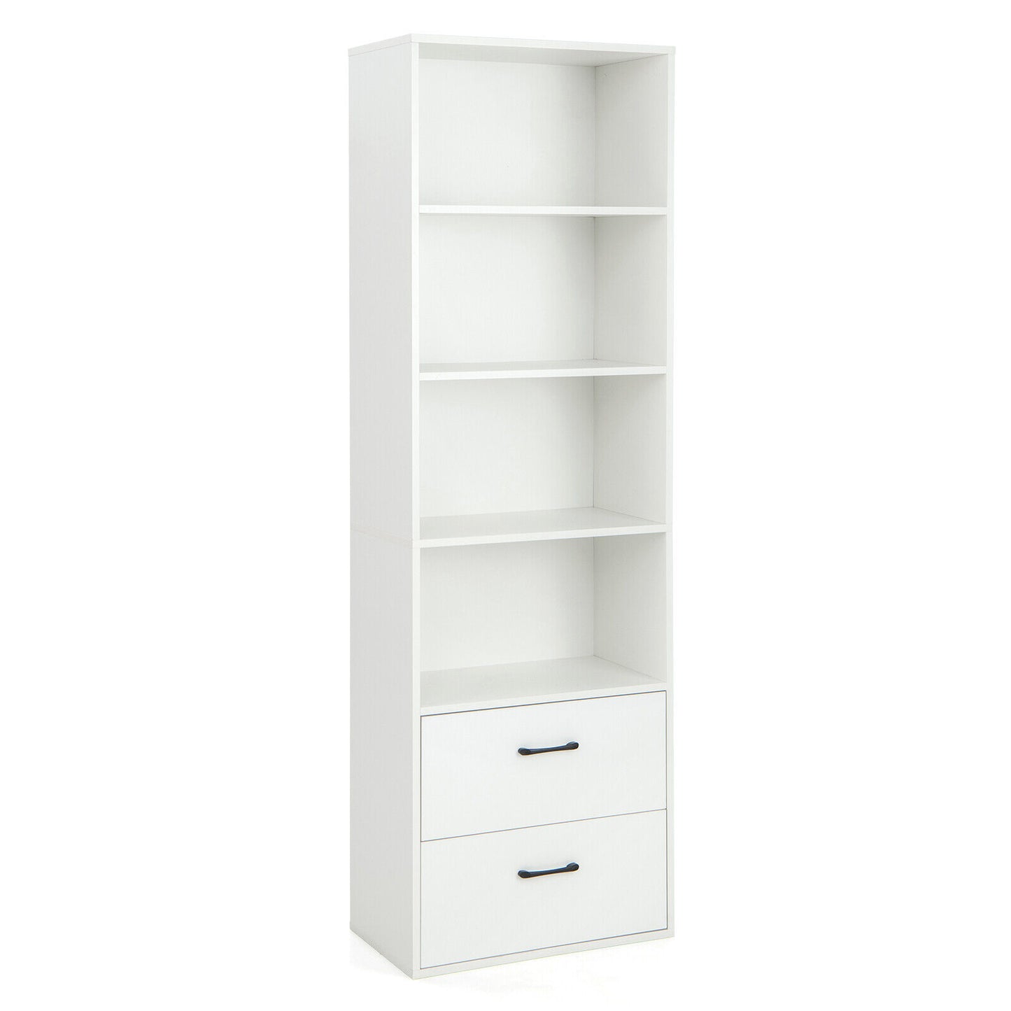 6-Tier Tall Freestanding Bookshelf with 4 Open Shelves and 2 Drawers