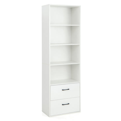 6-Tier Tall Freestanding Bookshelf with 4 Open Shelves and 2 Drawers