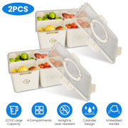 2Pack Airtight Fruit Storage Containers 4-Compartment Food Storage Containers Fruit Vegetable Organizers with 8 Removable Colanders for Fridge Picnic