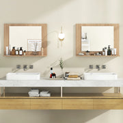Rectangle Bathroom Mirror with Shelf 23.5 x 17.5 Inch and Wood Frame-Brown