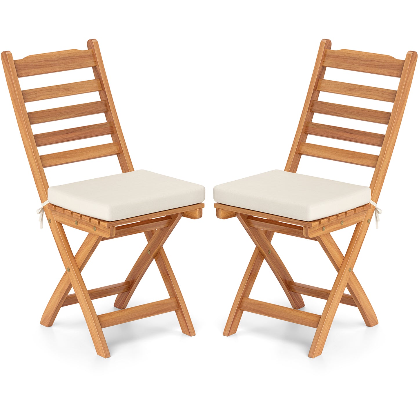 Patio Folding Chairs Set of 2 with Soft Seat Cushion