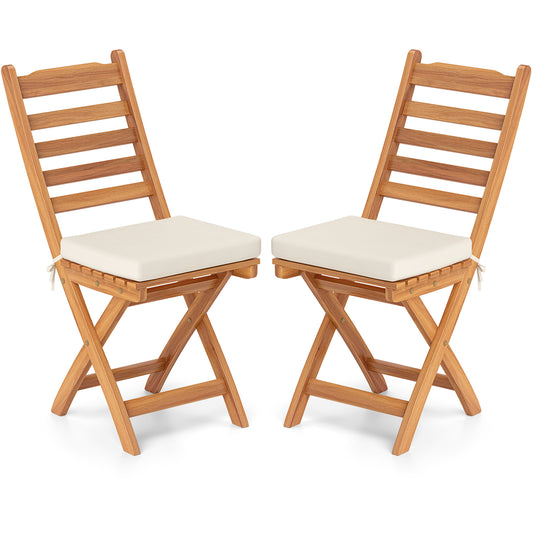 Patio Folding Chairs Set of 2 with Soft Seat Cushion