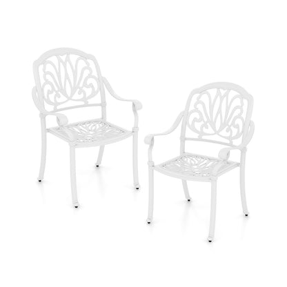2 Pieces Patio Cast Aluminum Dining Chairs with Armrests-Bronze - White