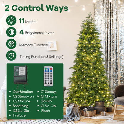 6/7.5 Feet Pre-Lit Artificial Christmas Tree with 11 Modes and Metal Stand-6 ft