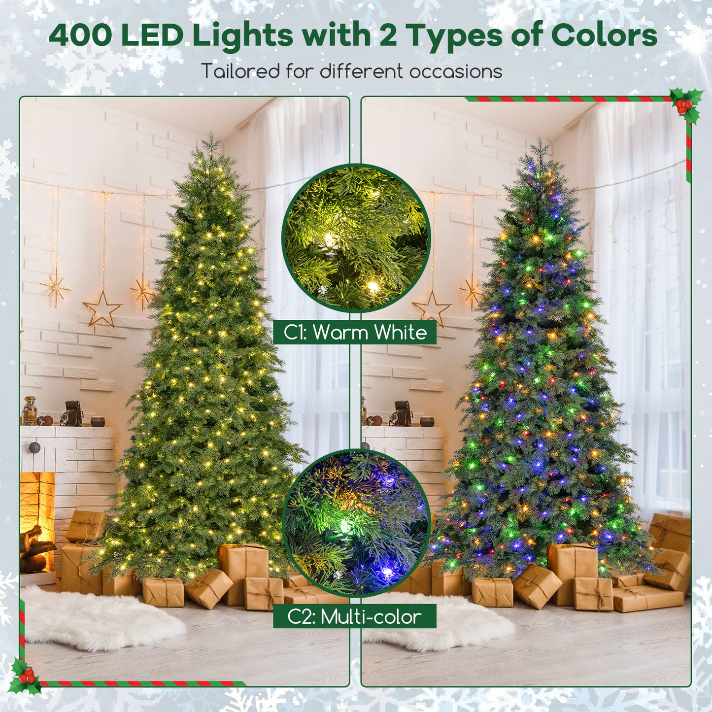 6/7.5 Feet Pre-Lit Artificial Christmas Tree with 11 Modes and Metal Stand-7.5ft