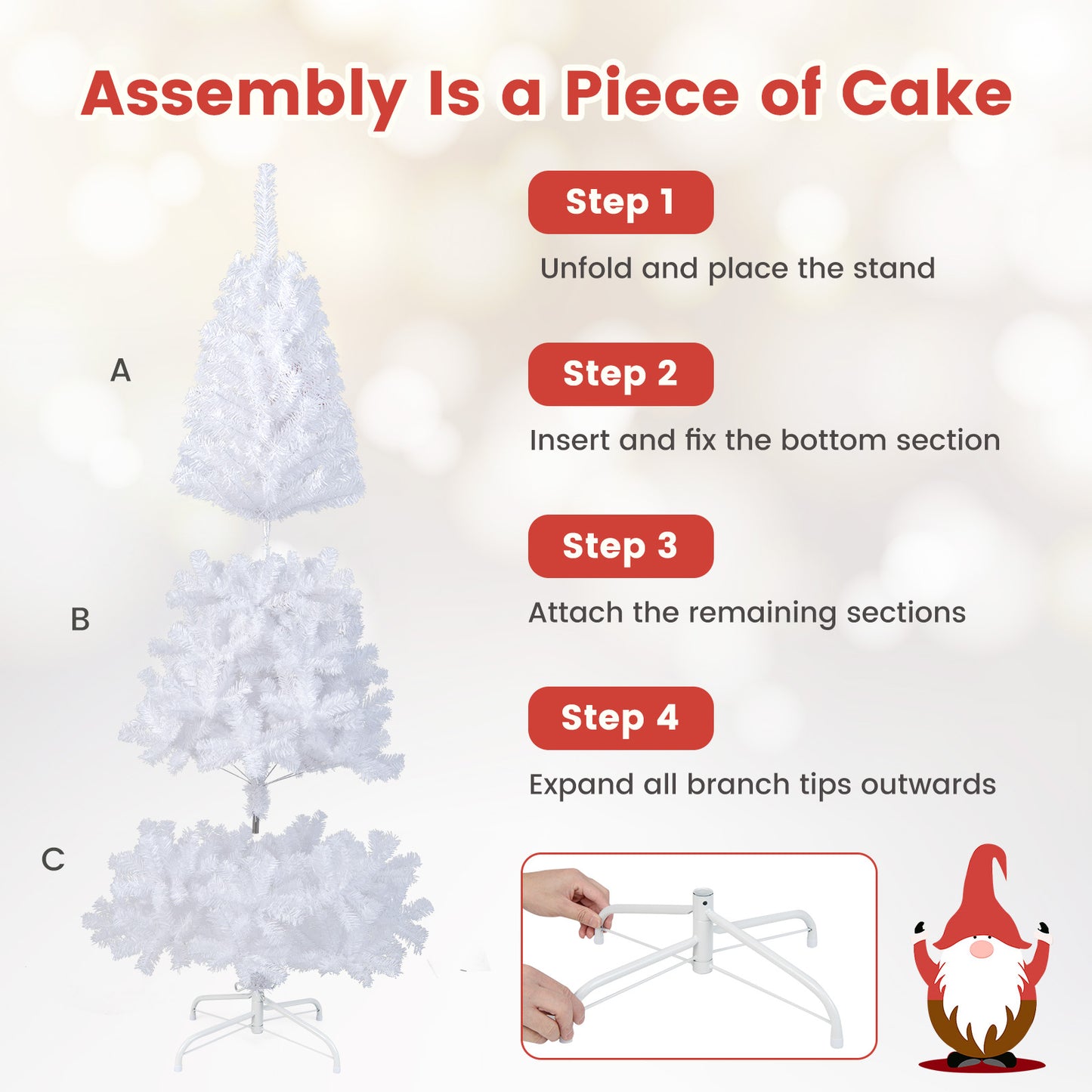 6 Feet White Artificial PVC Christmas Tree with Stand-6 ft