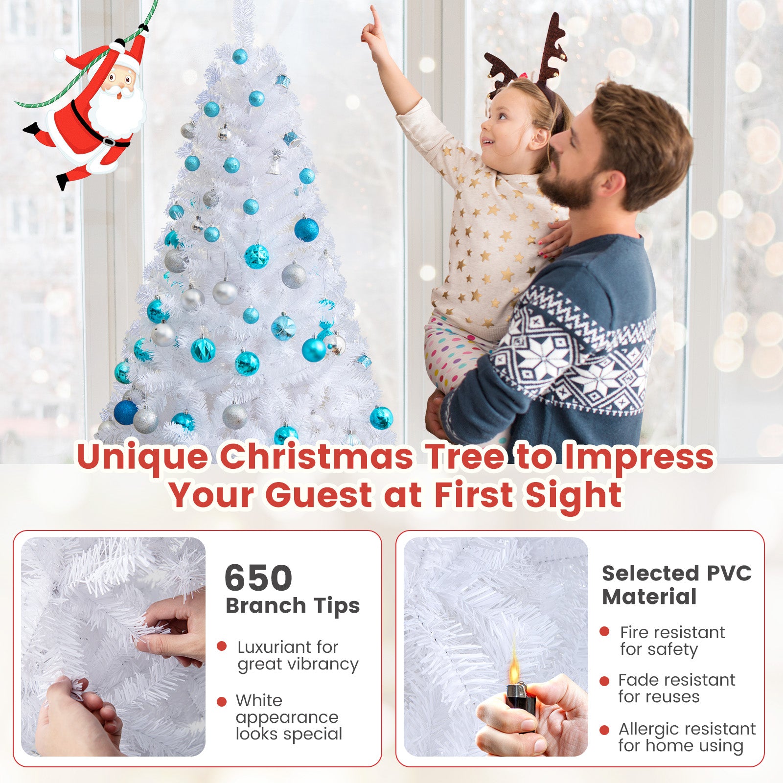 6 Feet White Artificial PVC Christmas Tree with Stand-6 ft