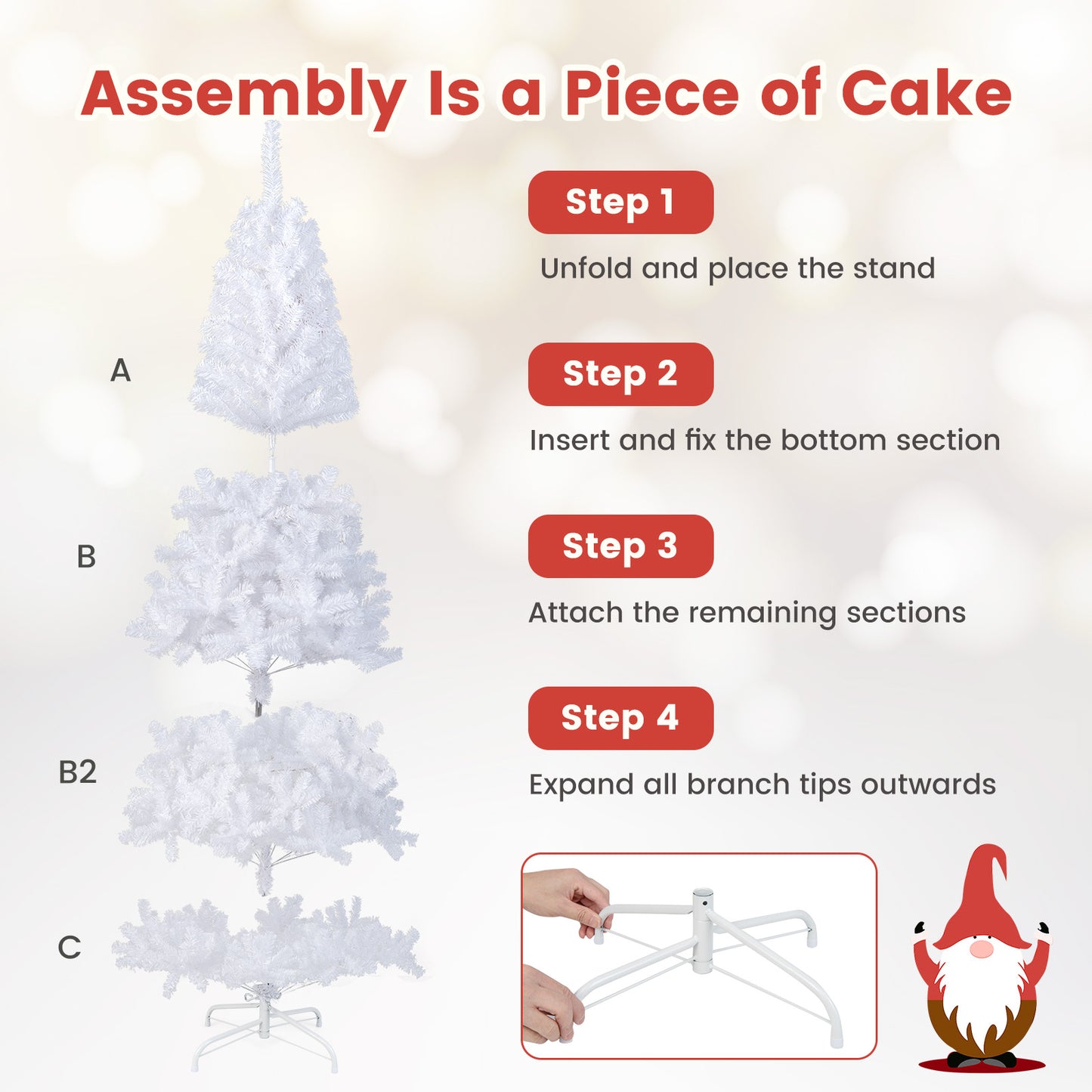 8 ft White Artificial PVC Christmas Tree with Stand