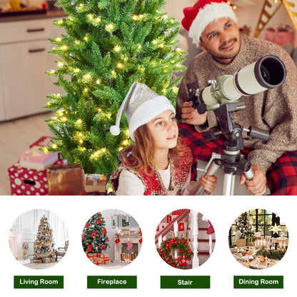 6 Feet PVC Hinged Pre-lit Artificial Fir Pencil Christmas Tree with 150 Lights-6 ft