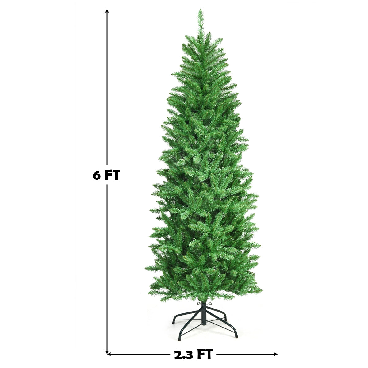 6 Feet PVC Hinged Pre-lit Artificial Fir Pencil Christmas Tree with 150 Lights-6 ft