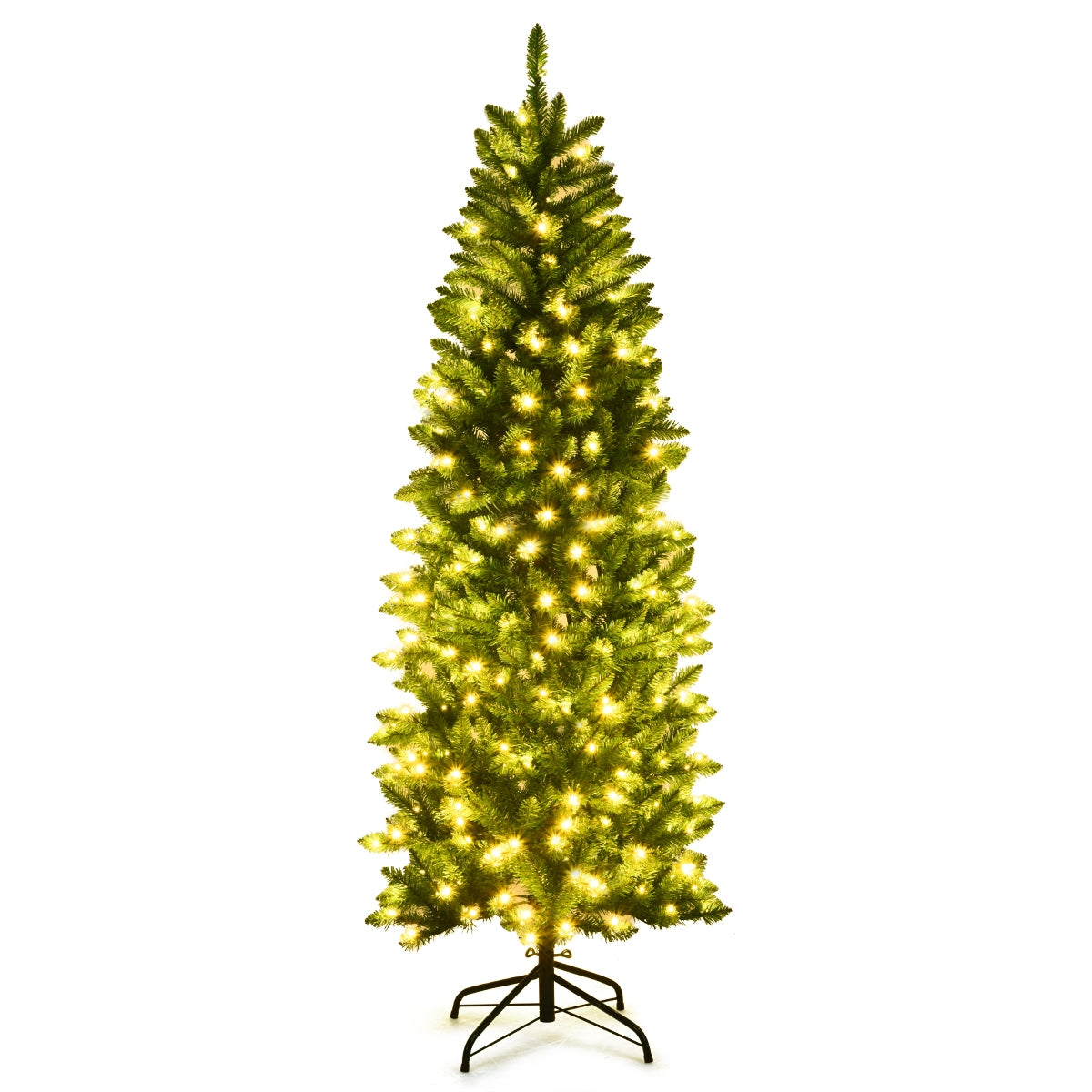 6 Feet PVC Hinged Pre-lit Artificial Fir Pencil Christmas Tree with 150 Lights-6 ft