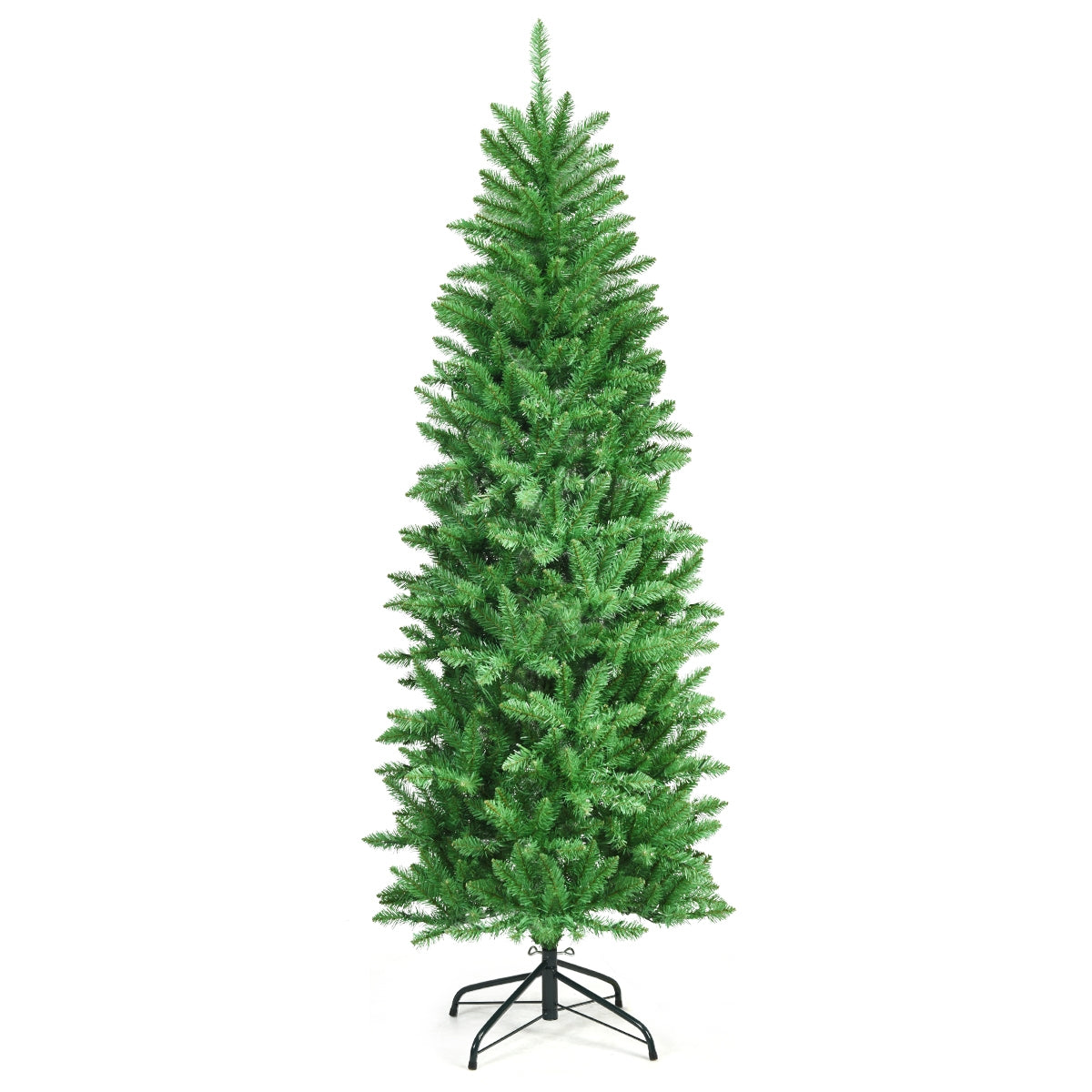 6 Feet PVC Hinged Pre-lit Artificial Fir Pencil Christmas Tree with 150 Lights-6 ft