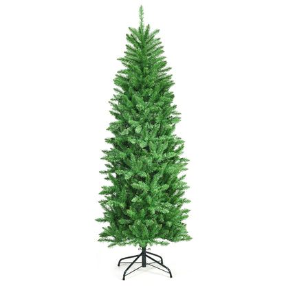 6 Feet PVC Hinged Pre-lit Artificial Fir Pencil Christmas Tree with 150 Lights-6 ft