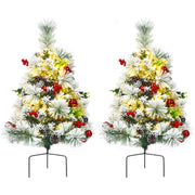 2 Feet Set of 2 Pre-lit Pathway Flocked Christmas Trees Battery Powered