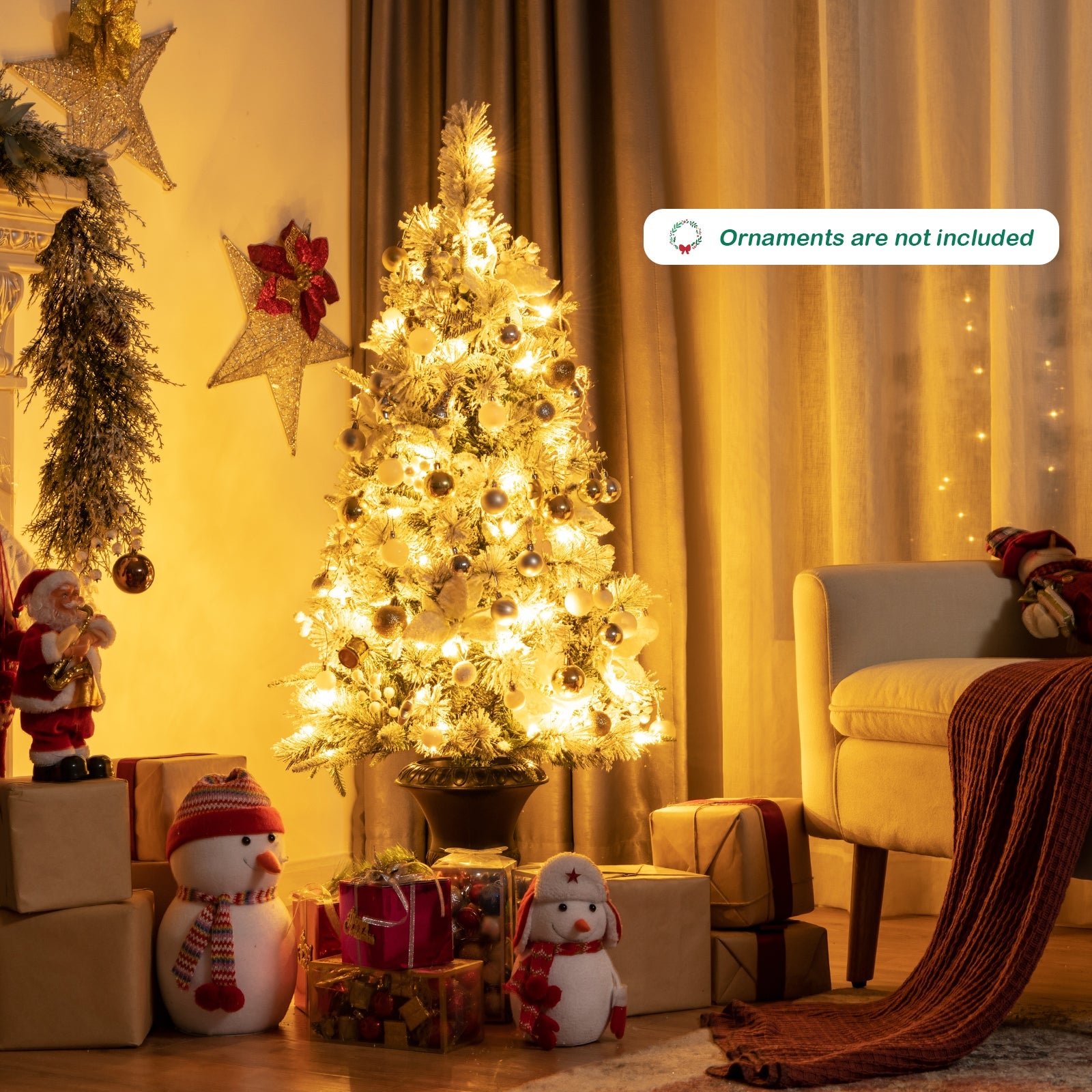 4 Feet Pre-lit Snowy Christmas Entrance Tree with White Berries and Flowers