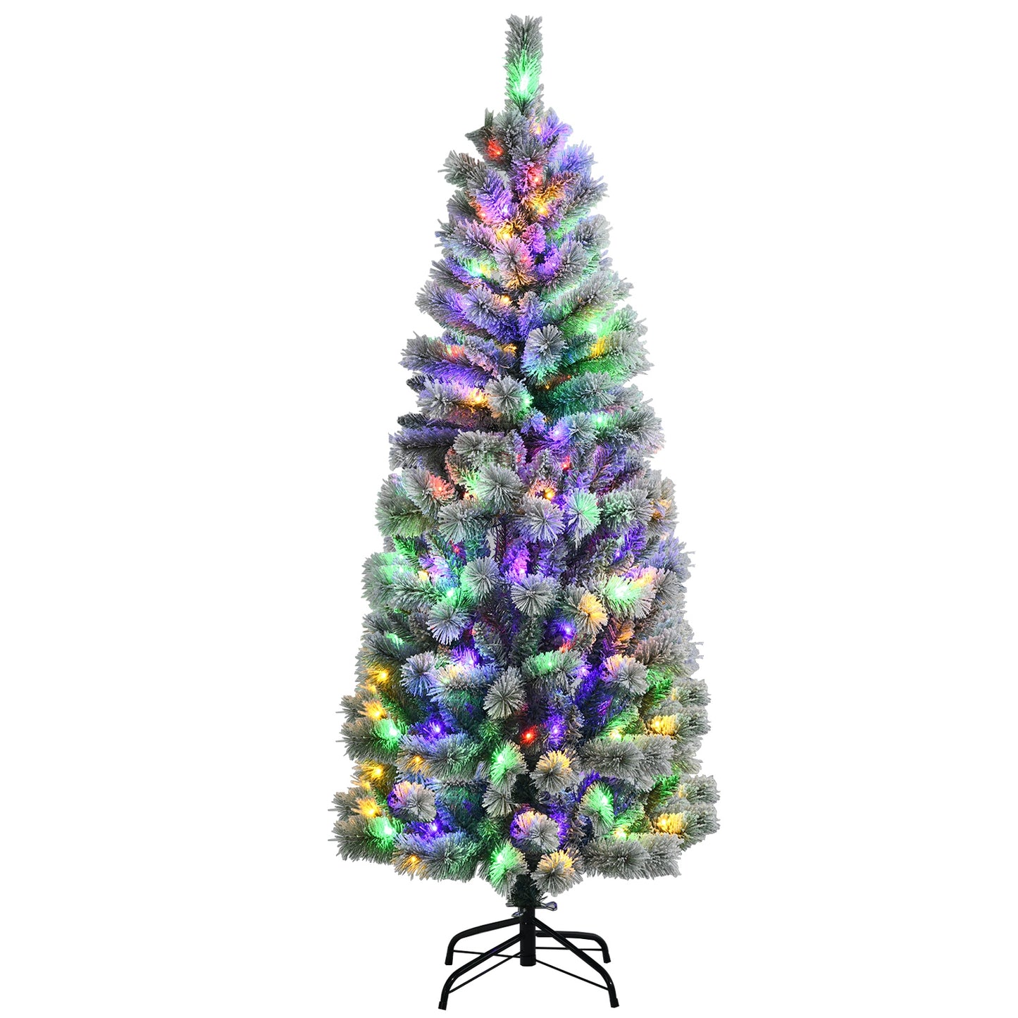 7.5 Feet Pre-Lit Hinged Christmas Tree Snow Flocked with 9 Modes Lights - 6'