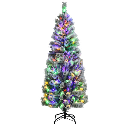 7.5 Feet Pre-Lit Hinged Christmas Tree Snow Flocked with 9 Modes Lights - 6'