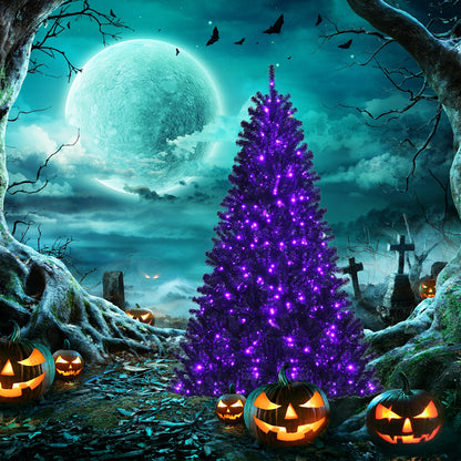 Black Artificial Christmas Halloween Tree with Purple LED Lights-6 ft