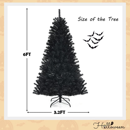 Black Artificial Christmas Halloween Tree with Purple LED Lights-6 ft