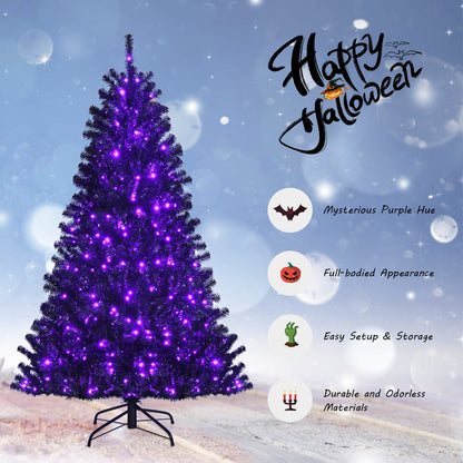 Black Artificial Christmas Halloween Tree with Purple LED Lights-6 ft
