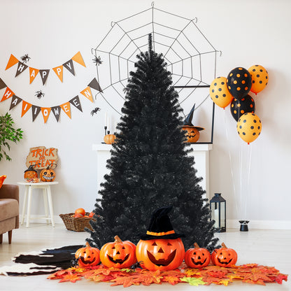 Black Artificial Christmas Halloween Tree with Purple LED Lights-6 ft