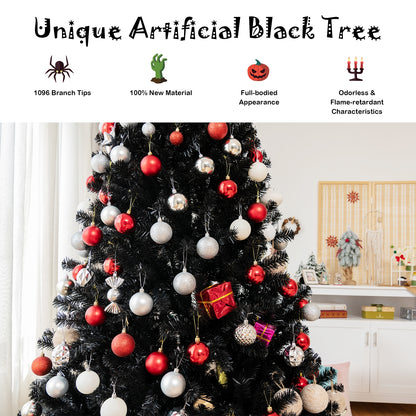 Black Artificial Christmas Halloween Tree with Purple LED Lights-7 ft
