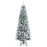 Snow-Flocked Hinged Artificial Christmas Pencil Tree with Mixed Tips-6.5 ft - 6.5 Ft