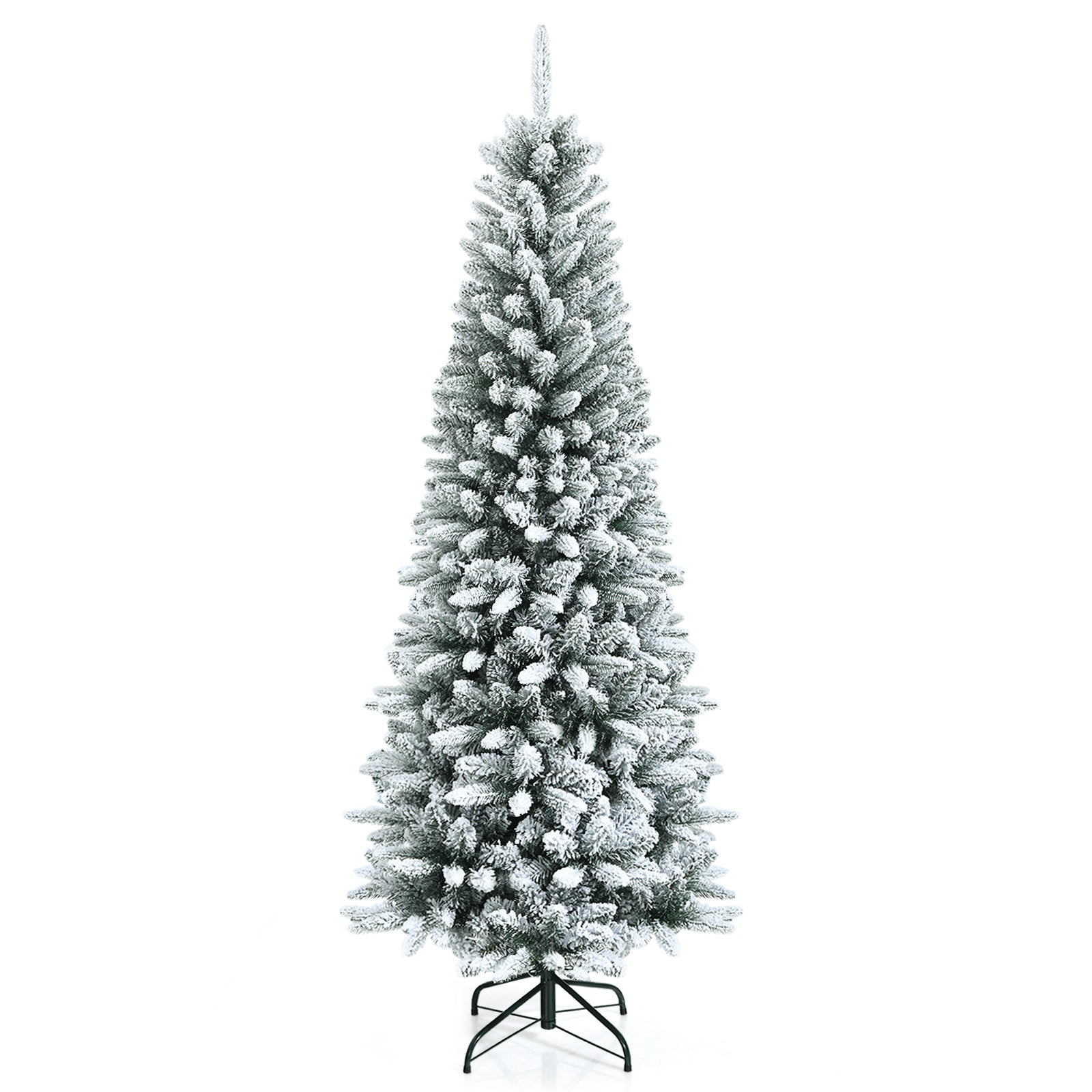 Snow-Flocked Hinged Artificial Christmas Pencil Tree with Mixed Tips-6.5 ft - 6.5 Ft