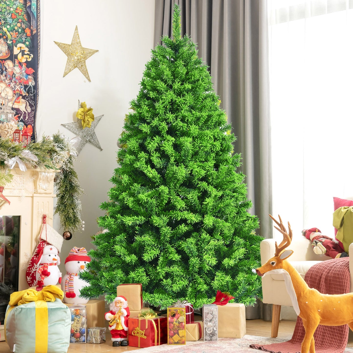 Snow Flocked Artificial Christmas Tree with Metal Stand-7.5 ft