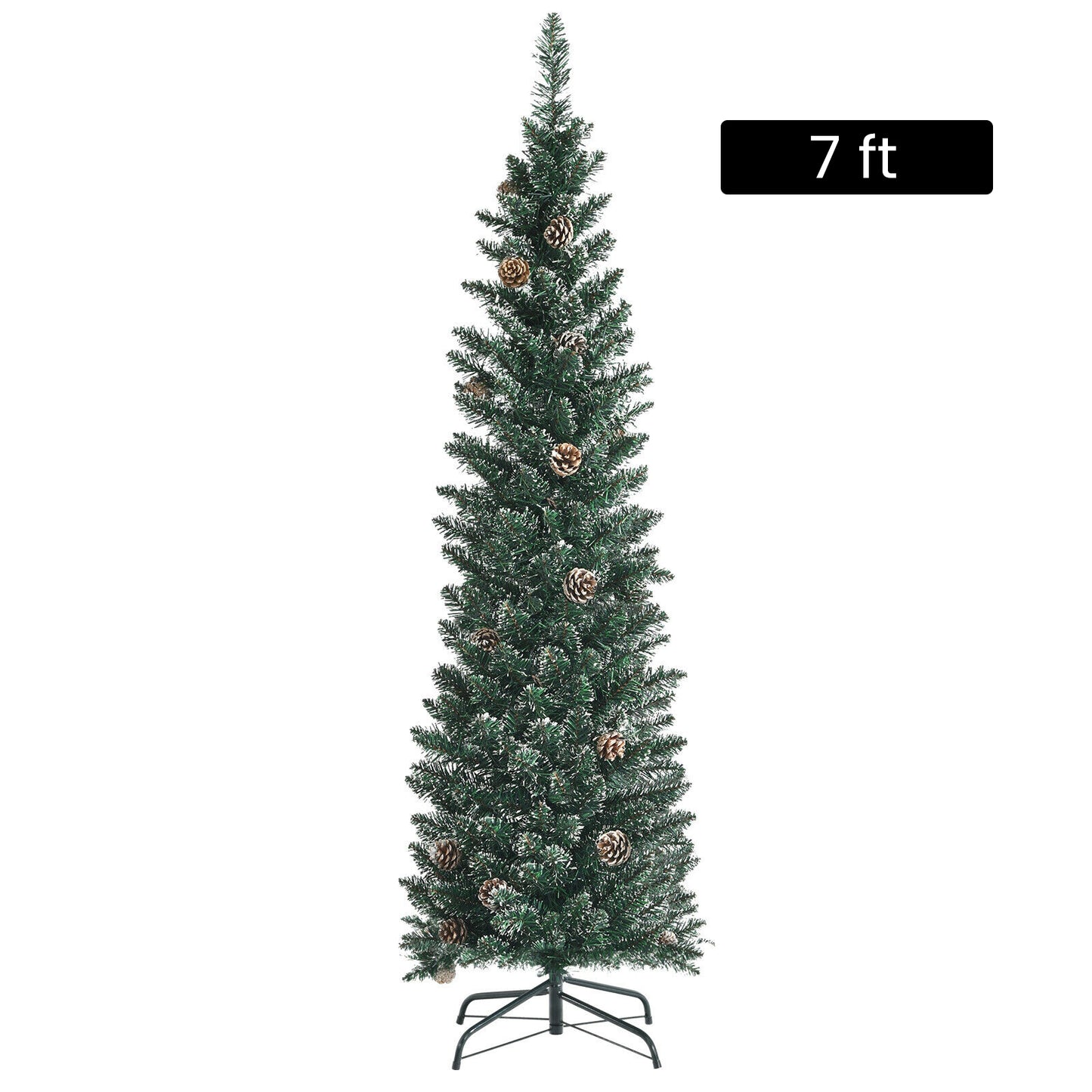 Snowy Artificial Pencil Christmas Tree with Pine Cones-7 ft