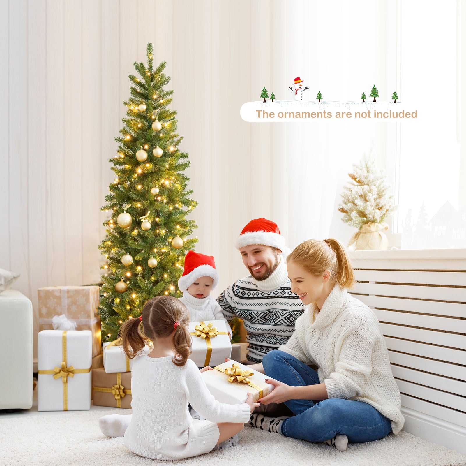 6 Feet Pre-Lit Artificial Christmas Pencil Tree with 648 PVC PE Branch Tips