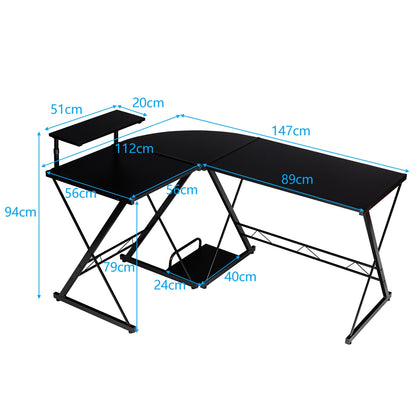 L-Shaped Desk Reversible Corner Computer Desk with Movable Shelf and CPU Stand-Black