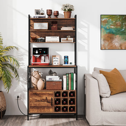 Coffee Bar Cabinet with S-Shaped Hooks and Wine Bottle Holders