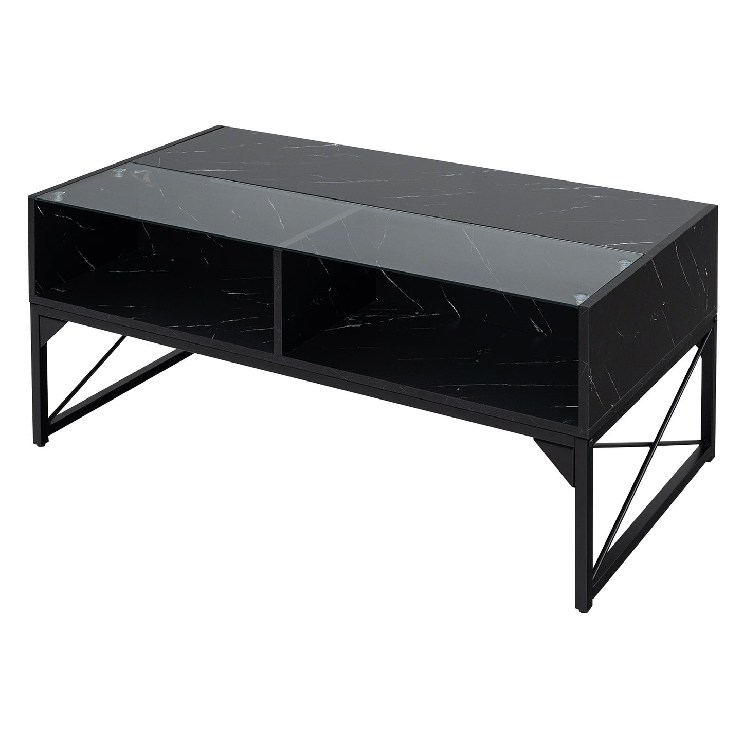 Center Table with Faux Marble and Tempered Glass Top