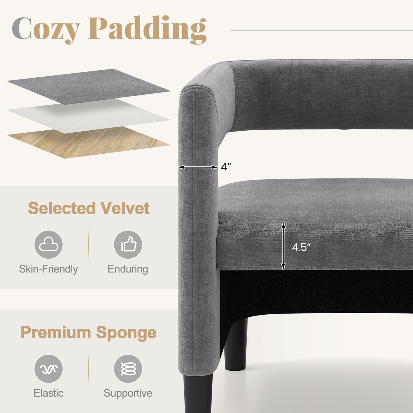 Comfy Accent Armchair with Footrest-Gray