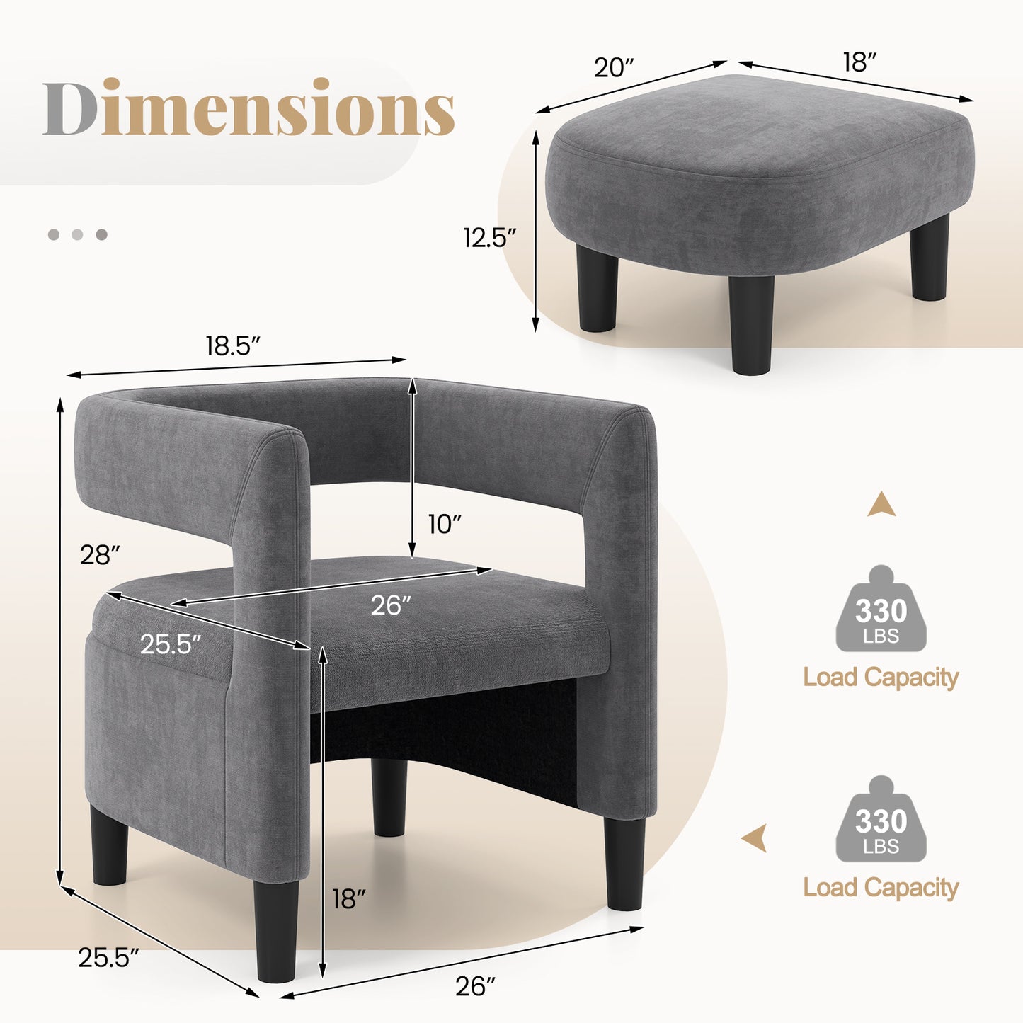 Comfy Accent Armchair with Footrest-Gray