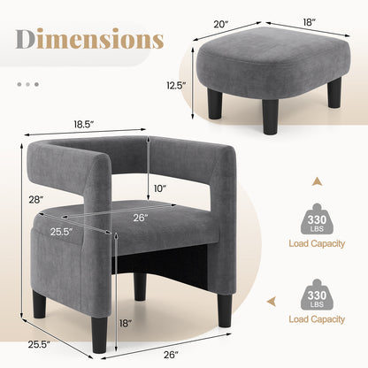 Comfy Accent Armchair with Footrest-Gray