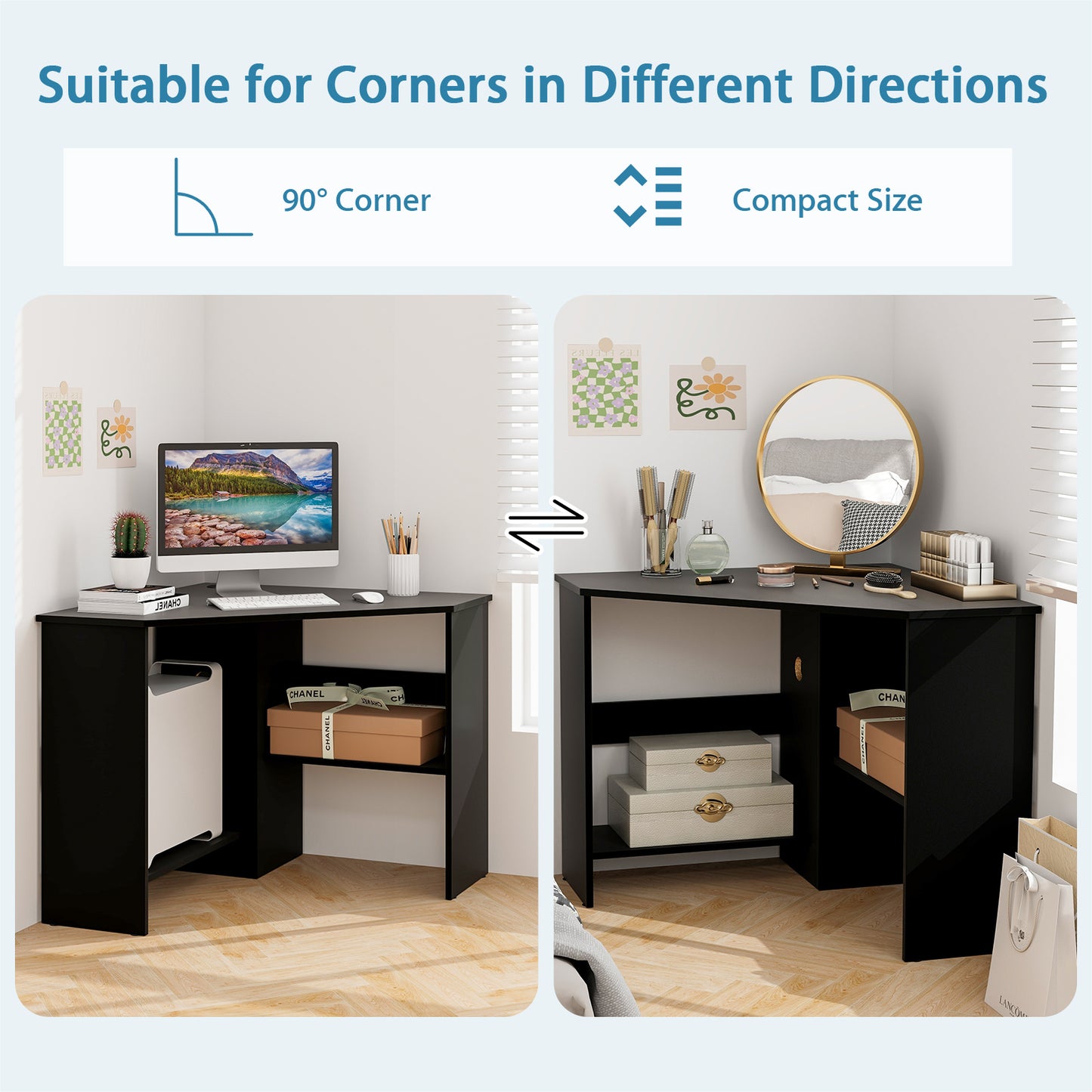 Corner Computer Desk with Storage Shelf - Triangle Design