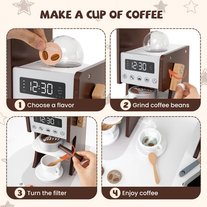 Corner Wooden Play Kitchen with Coffee Machine and Slide for Kids