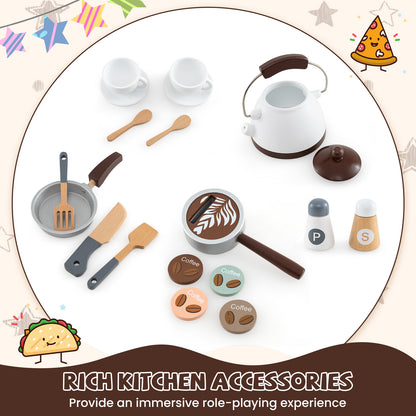 Corner Wooden Play Kitchen with Coffee Machine and Slide for Kids