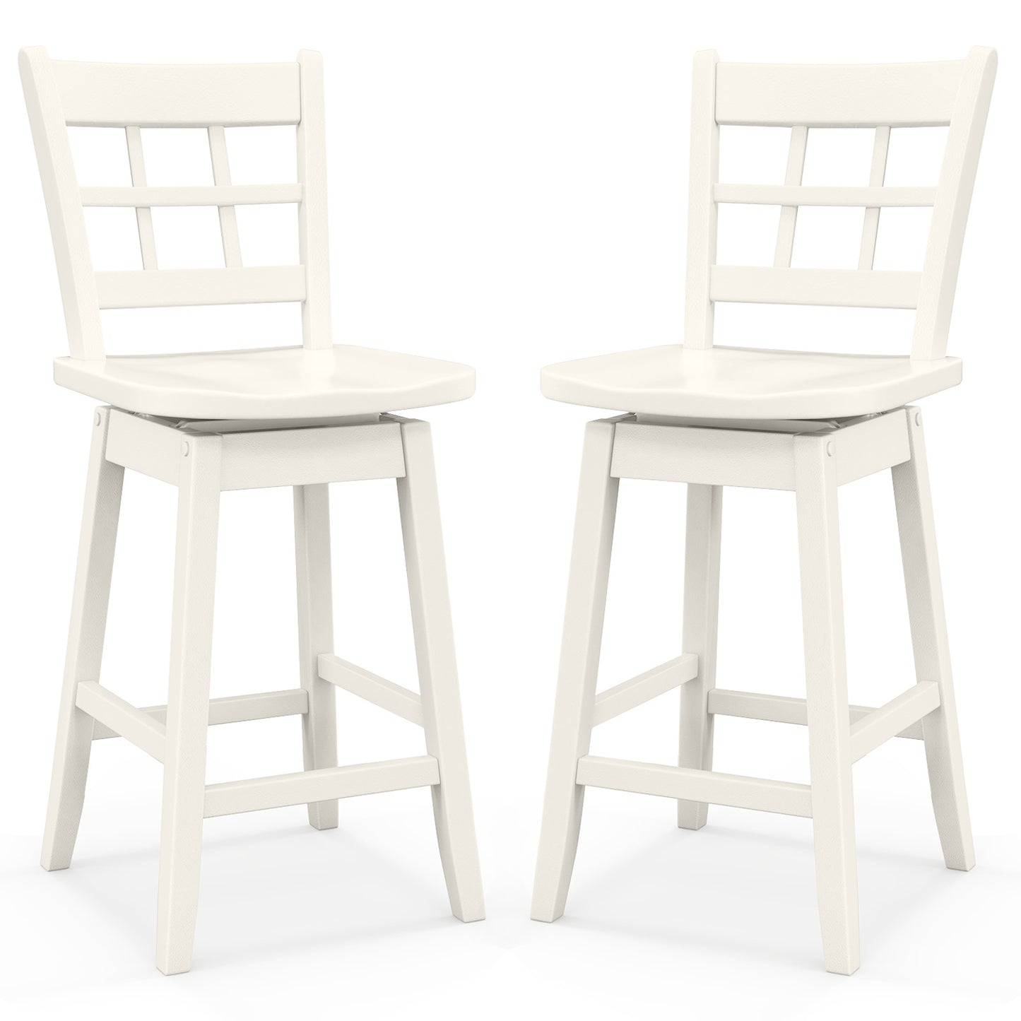 Counter Height Barstools Set of 2 with 6-Grid Hollow Back and Seat-Brown - White